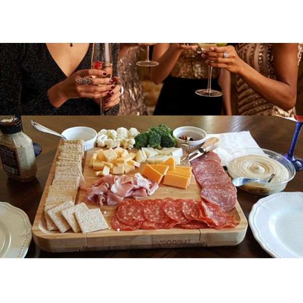Antibacterial Bamboo Cheese Board With Knives Wood Charcuterie Platter & Meat Server