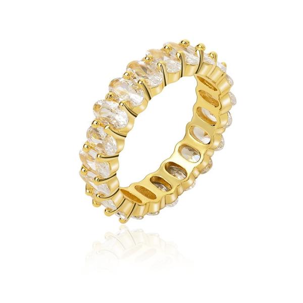 Anillo de acero inoxidable dorado con circonita y cobre para mujer, anillos de compromiso