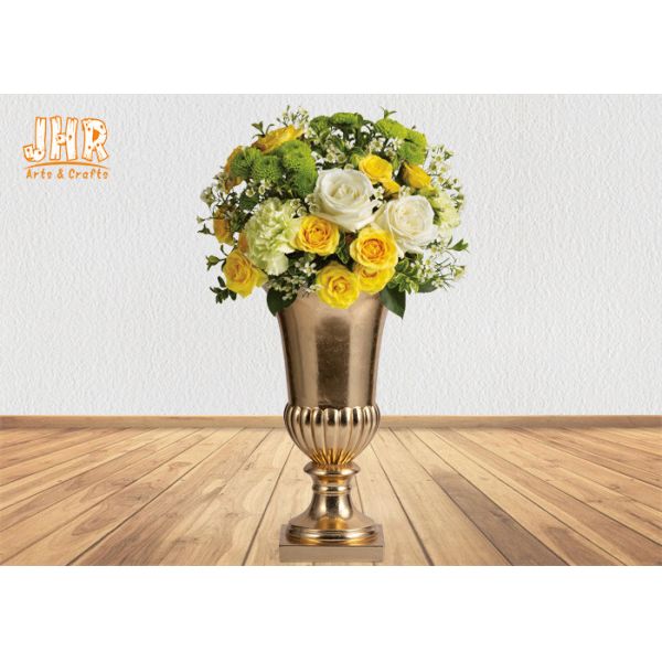 Small Table Vases Fiberglass Flower Pots Gold Leaf Plant Pots Indoor Use