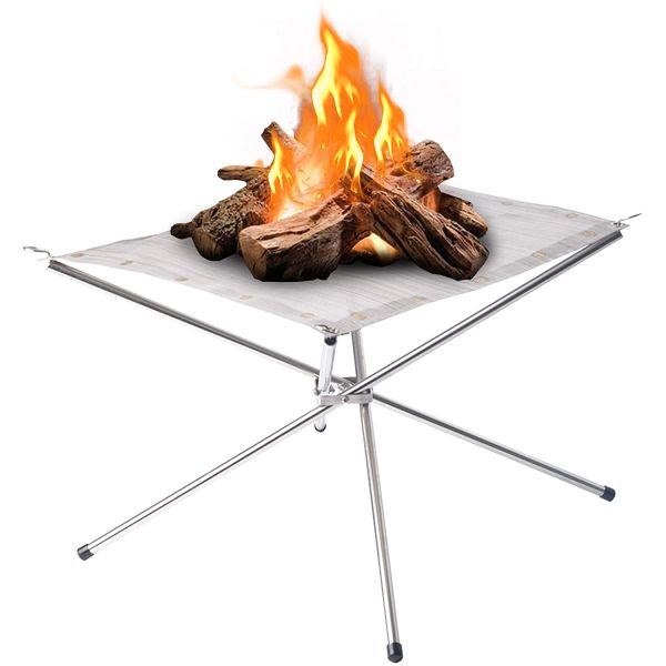Tabletop Bio Fire Pit Collapsing Steel Mesh Fireplace for Camping Backyard and Garden