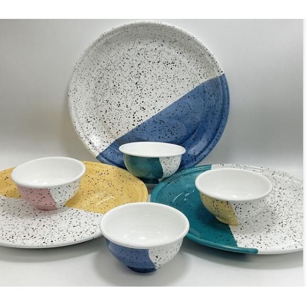 Two Color Speckle Enamel Dinnerware Set Soup Bowl 8cm Enamel Coating Double Coating