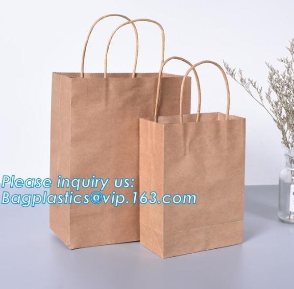 Brown Grocery Kraft Paper Bag With Handle Custom Print Logo, Kraft Paper Shopping Bag With Logo BAGEASE.CN