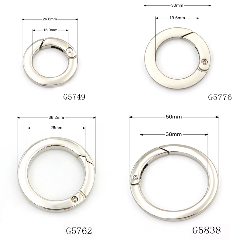 Custom Spring Ring Buckle Zinc Alloy Metal Open O Ring, OEM ODM Embossed Logo Spring O‑Ring, Custom Engraved Metal Snap Ring for Handbag Hardware Accessories