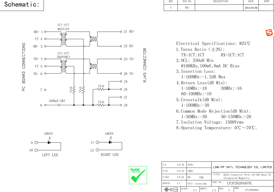 Регуляторы RJ45 LAN с интегрированным Magnetics до отверстие 7499021220