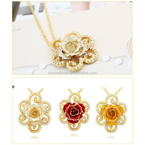 24K Gold Dipped Rose Necklace /Real Rose Dipped in Gold/Gold Plated Natural Rose Necklace for Mother's Day Gift