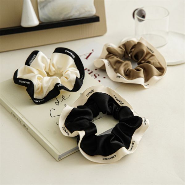 Girls fashion hair accessories scrunchies head string French ribbon edge fat bowel ring OEM logo words letter