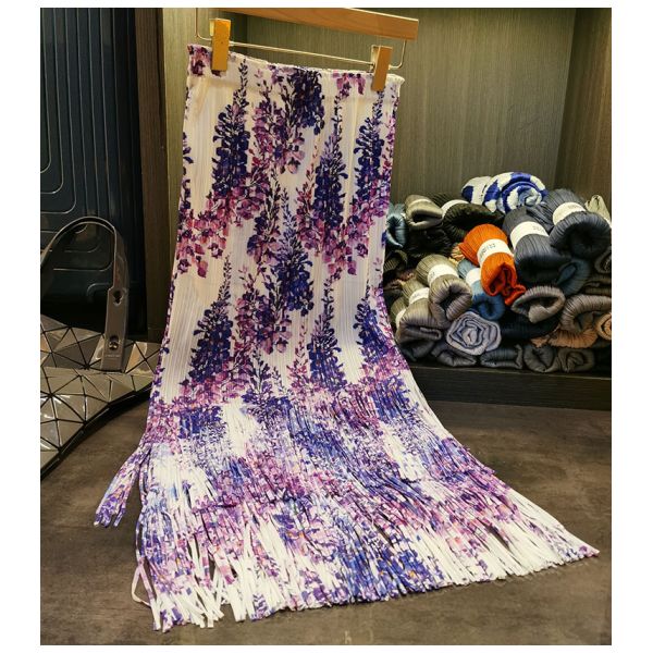 Fashion Summer New Nice Positioning Print Double Fringe Half Skirt Wrinkles Women's Slimming Skirt