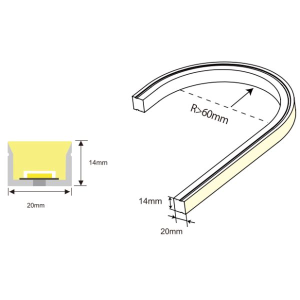 20*14мм Силиконовая трубка с светодиодом 24V IP67 Силиконовая неонная лента