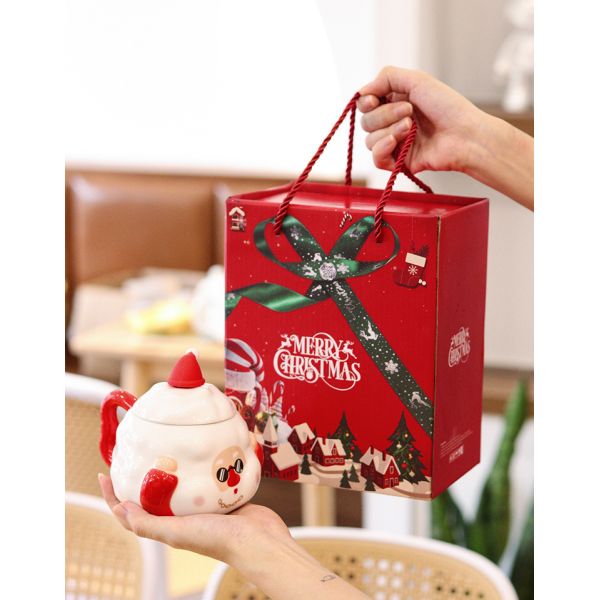 Christmas Occasion Coffee Mugs Custom Santa Cartoon Ceramic Mug with Lid Spoon Gift Set