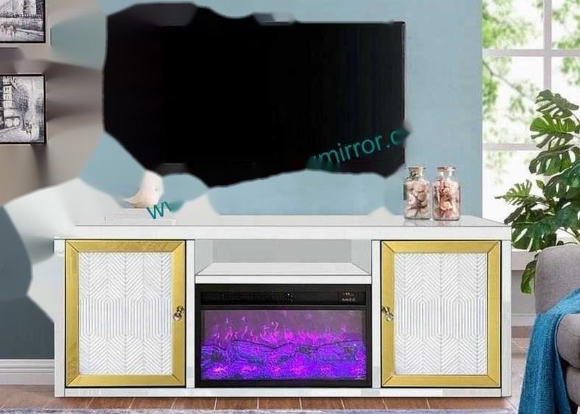 DT005 Luxury Glass Electric Fireplace TV Stand with High-Definition Tempered Glass and Remote-Controlled Heater