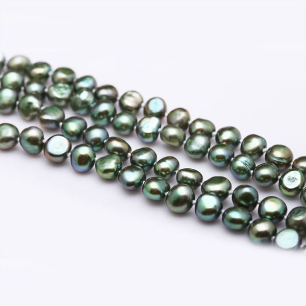 Green 7-8mm Freshwater Cultured Potato Shape Pearls Necklace 100 inches (FN08284GREEN)