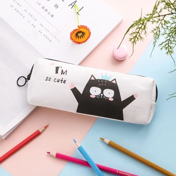 Customized Logo Acceptable Fashion Cartoon Canvas Pen Bag for Junior High School Pupils