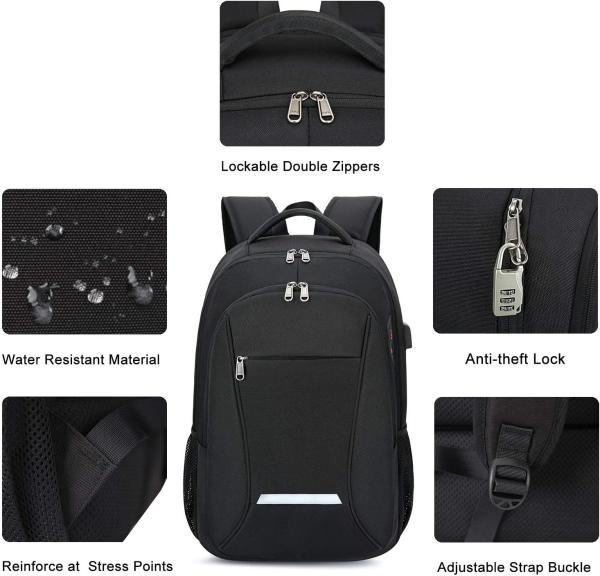 Travel Laptop Backpack, Business Backpack Anti-Theft with USB Charging Port Password Lock, Durable Water Resistant