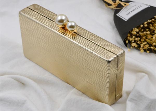 Rectangle Gold Pu Evening Clutch Bags With Small Pearl Clasp 19.5 * 10.5 * 4cm