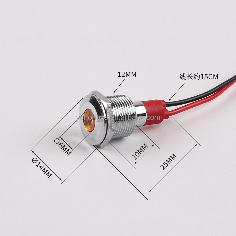 12mm Metal Indicator LED Indicator Light Wire Power 3V/5V/12V/24V/220V Red Green Yellow Blue White Industrial Control Equipment