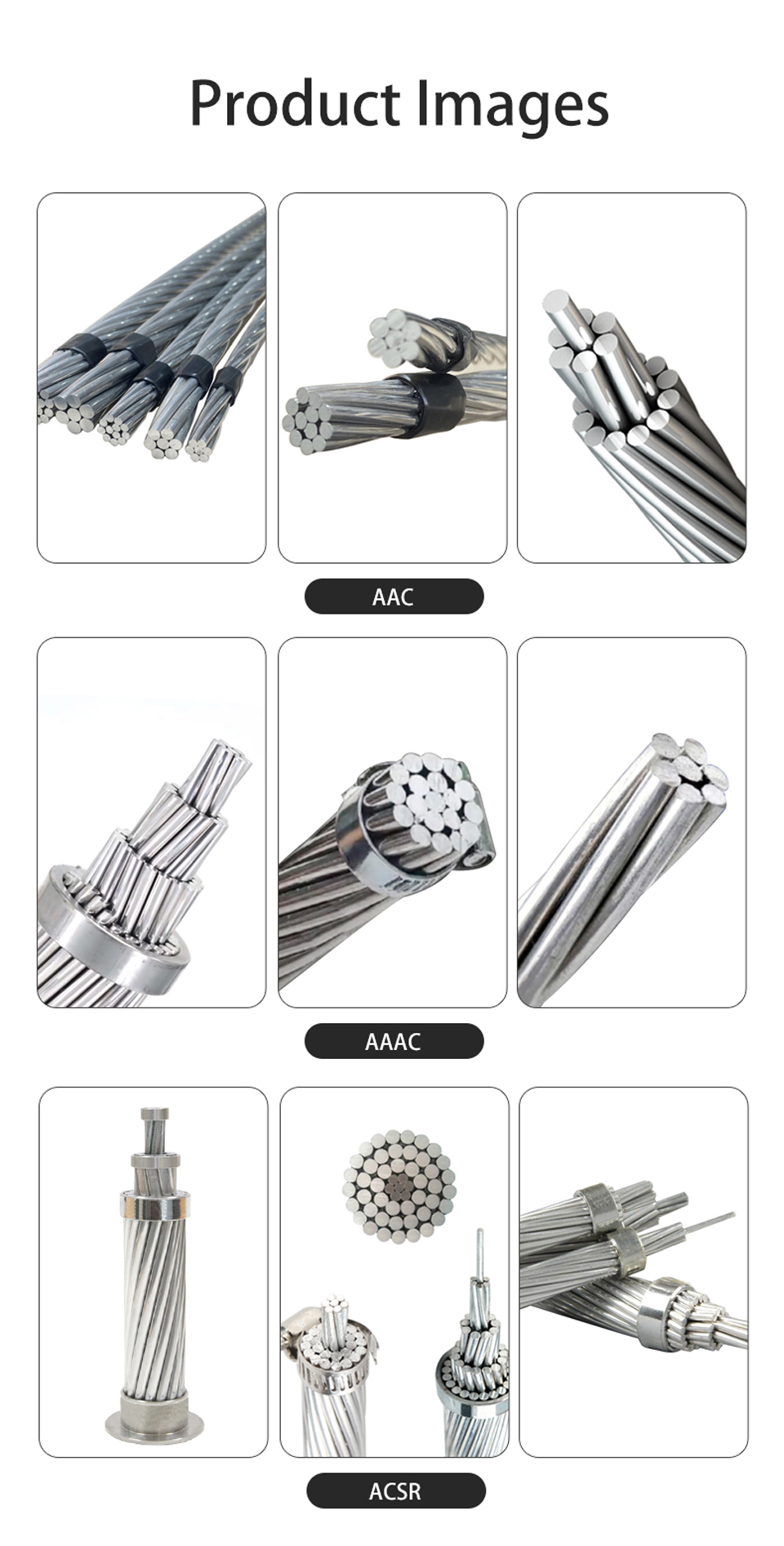 ACSR Bare Conductor for Overhead Power Transmission with IEC 61089 Standard, 10-1000mm2 Size Range, and -40°C to 90°C Operating Temperature