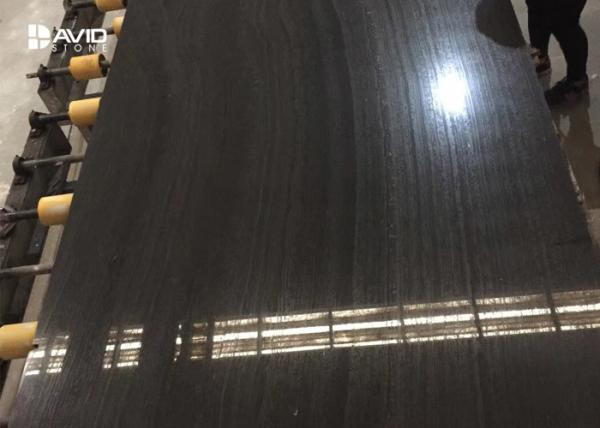 Guizhou quarry high glossy black wood marble 18 mm revers cut and Sandblasting