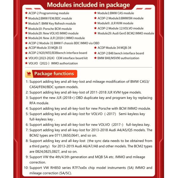 2025 Yanhua ACDP-2 Paquete de cerrajería con módulo 1/2/3/7/9/10/12/20/24/29/31/33/34 para BMW Land Rover Porsche Volvo VW Audi Añadir llaves y todas las llaves perdidas