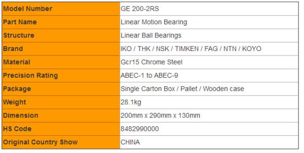 GE 200-2RS Radial Spherical Plain Bearing Rod End Joint Bearings