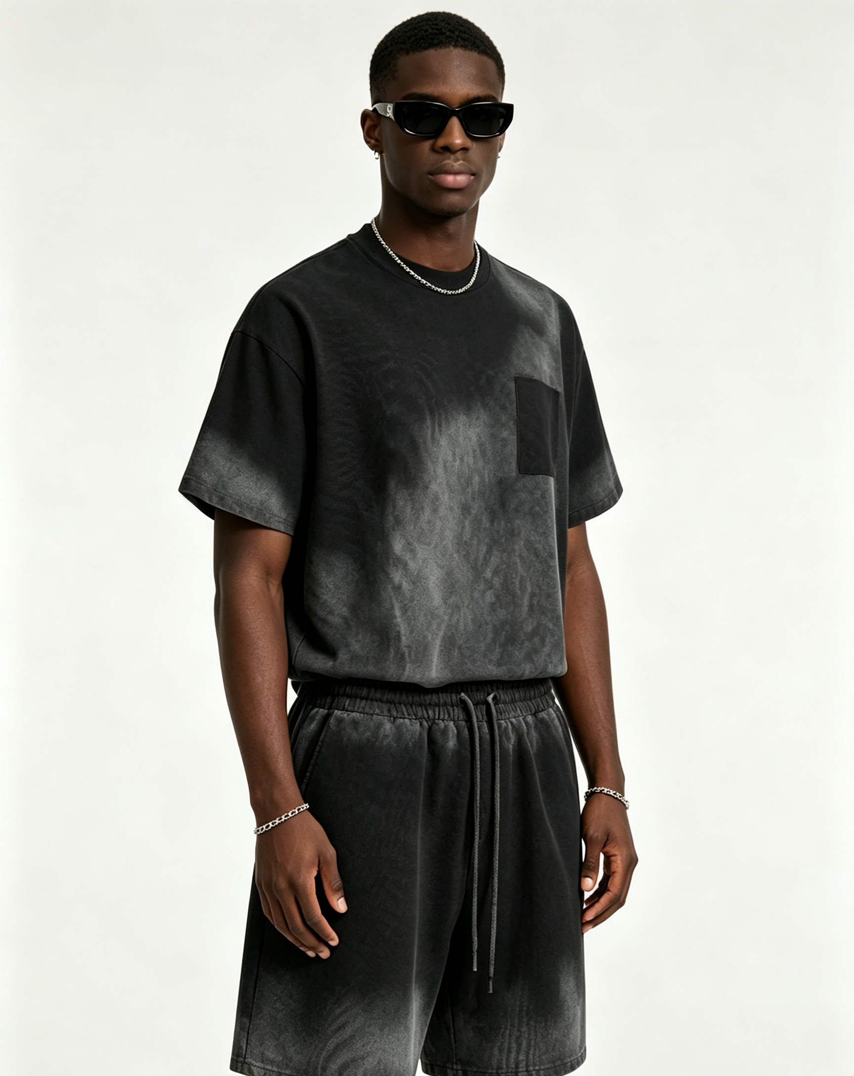 Gradient Spray Custom Print Tee Oversized Waffle T Shirt Spray Wash