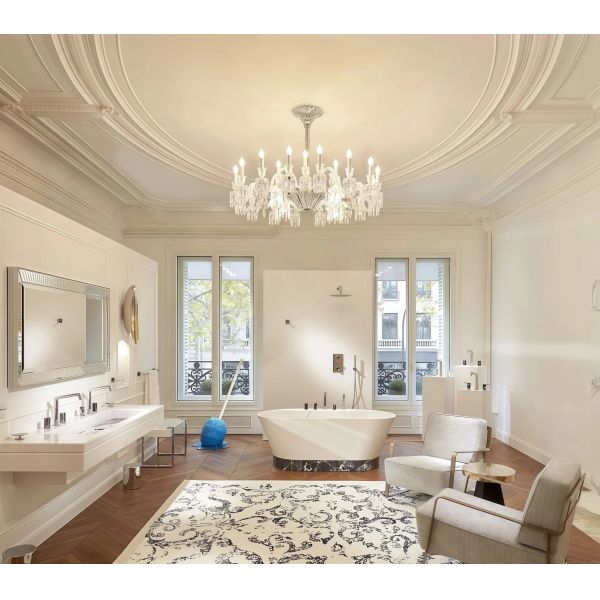 JYLIGHTING Modern Elegant Crystal Chandelier with Fabric Shades, 24-Arm Traditional Fixture for High-End Dining & Hotel Lobby