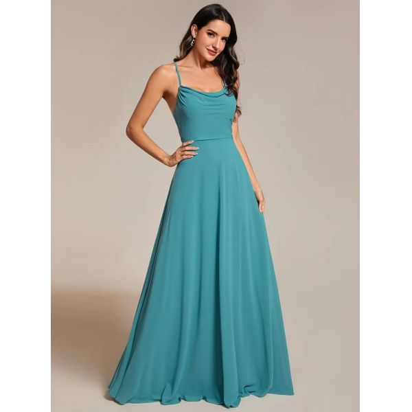Boat Neck Empire A-line Ruffled Adjustable Spaghetti Strap Zipper Purple Orchid Chiffon Bridesmaid Dresses