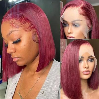 99J Short Bob Straight Human Hair Lace Closure Wig Transparent 13X4 Lace Frontal Wig
