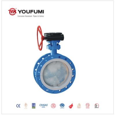 Worn gear powered PTFE Lined Butterfly Valve DN50 Water Media