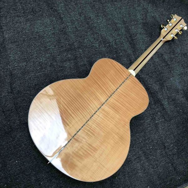 Custom Grand GJ200FR Acoustic Guitar Red Flamed Maple Wood Back Side Abalone Binding 550A Soundhole Pickup in Natural
