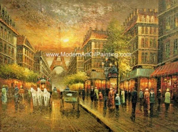 Rua quadro de Paris da torre Eiffel da pintura a óleo de Paris Eco-amigável para clubes do lazer
