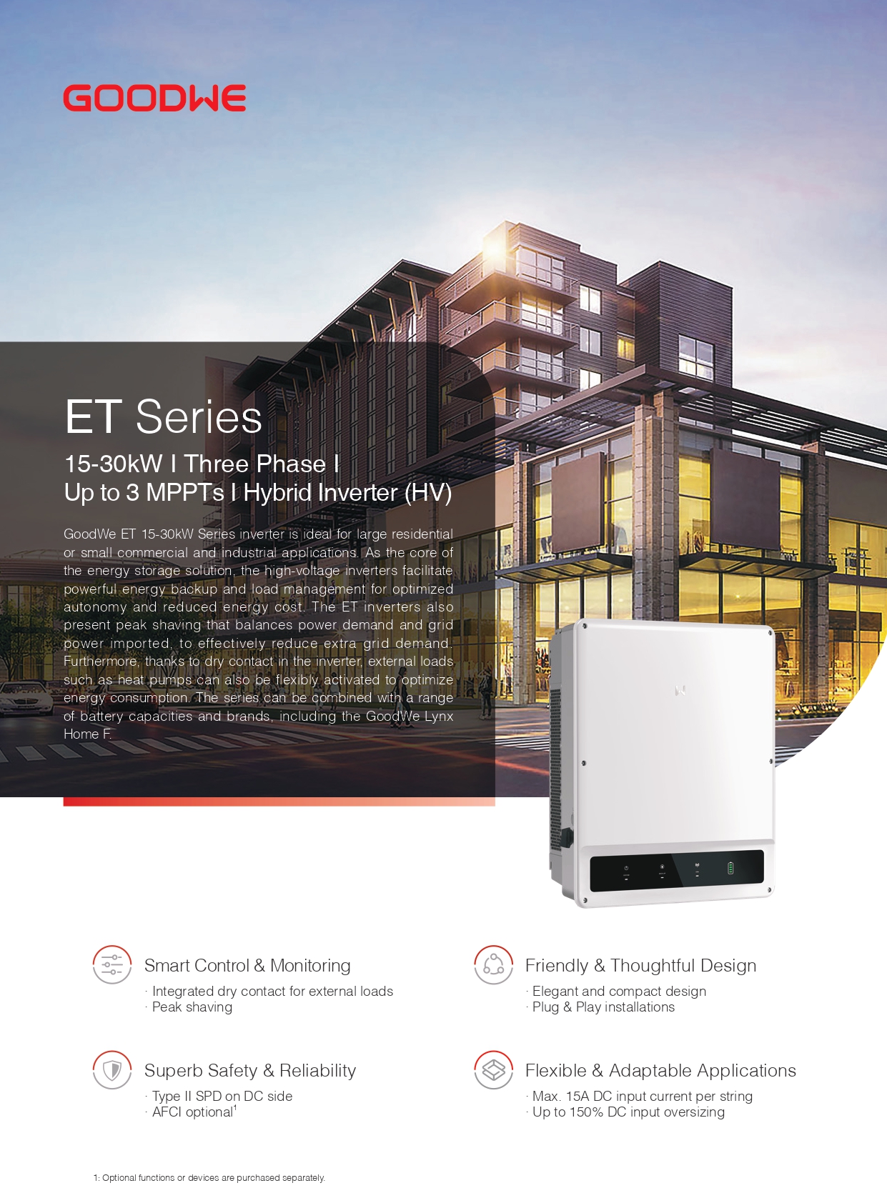 Goodwe ET Серия GW30K-ET Гибридный солнечный инвертор Goodwe Hybrid Inverter 30kW трехфазный гибридный инвертор коммерческое использование