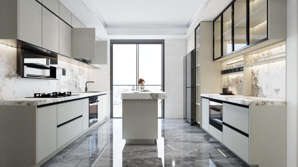 Fadior Dual-Line Design Soft Beige Stainless Steel Kitchen Cabinets