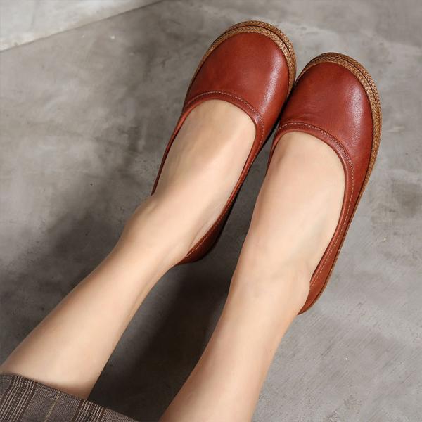 S347 Women'S Shoes Leather Retro Women'S Shoes Woven Shallow Mouth Flat Shoes Women'S Autumn And Winter Factory Direct S