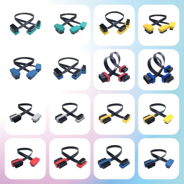 Black OBD2 GPS Tracker OBD II Flat Ribbon OBD2 16Pin Extension Cable for Diagnostic Tool 3ft/ Custom Length