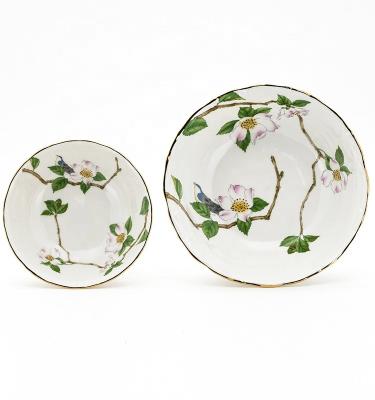 Floral Ceramic Dinner Plates Tableware Gold Rim Ceramic Soup Plate TW-02A121