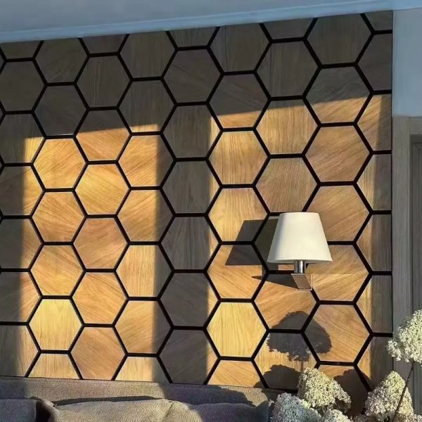 Mejorar la experiencia acústica 3D Hexágono paneles de pared de madera insonorizados rosa naranja blanco o colores personalizados