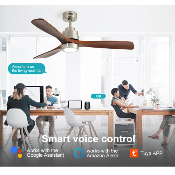 110-240V/50Hz-60Hz Voltagem de entrada V Ventilador de teto LED com corpo metálico e lâminas de madeira maciça