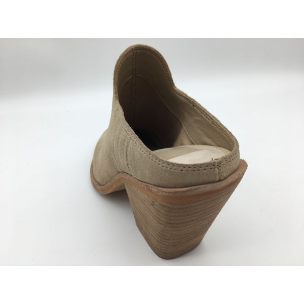 Tan Beige Closed Toe Womens Dress Shoes Soft Cow Suede Chunky Heel Dress Shoes