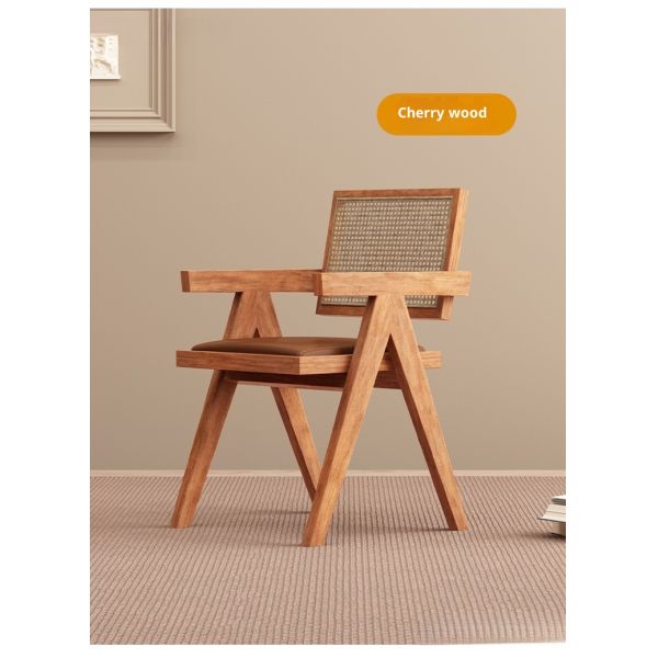 Eco-friendly Solid Wood PU Rattan Weaving Backrest Armchair Premium Comfort for Apartment Hotel Dining Rooms-Modern Design
