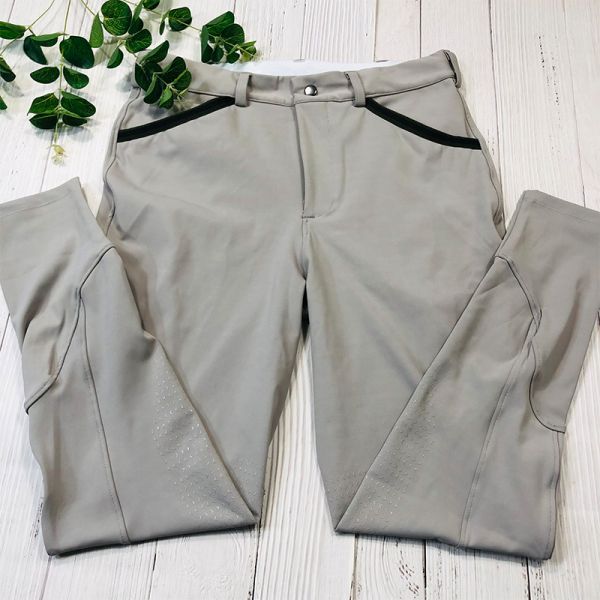 Gray XL Men Equestrian Leggings Polyester Knee Silicone Horse Riding Breeches Pocket