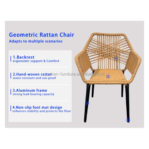 Yoshen Stackable Outdoor Hand Woven Rattan Chair Black Frame for Patio Cafe Commercial Use