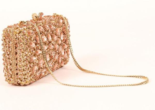 Women Crystal Gold Box Clutch Bag , Hollow Out Cocktail Party Purse