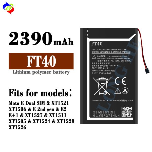 Stock 2390mAh FT40 for Moto E 2nd Gen/E2 2015/E 1 XT1527 XT1511 XT1505 XT1524 Battery