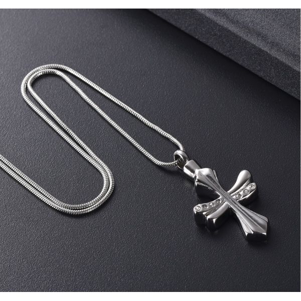 Men's Stainless Steel Cremation Jewelry for Pet Ashes Crystal Cross Pendant Necklace
