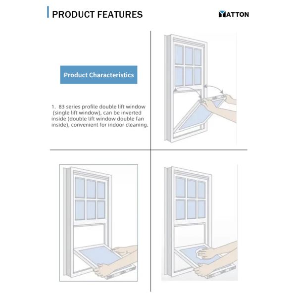 Modern Design Aluminum Stainless Steel Screen Windproof Soundproof Vertical Sliding Double Hung Windows Easy Operation School