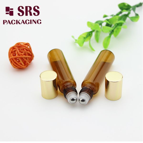 5ml luxury amber glass roller ball bottle with metal ball for essential oil