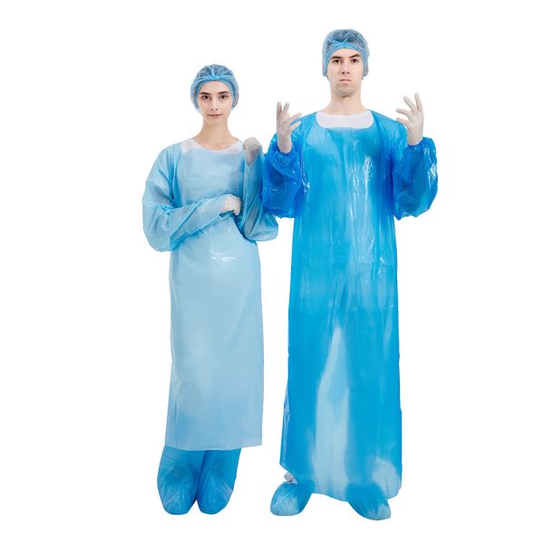 Waterproof Disposable Cpe Apron Gowns With Rubber Cuffs