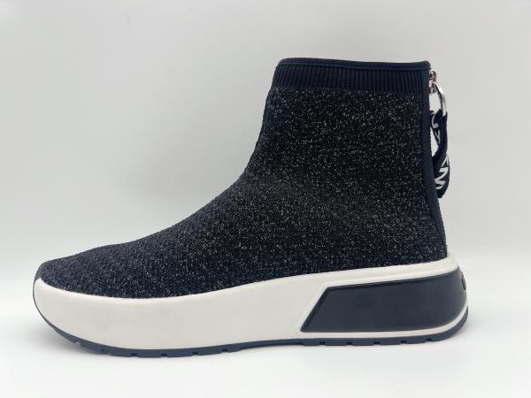 Ladies Black High Top Slip Resistant Work Shoes Soft Knit Fabric With Folded