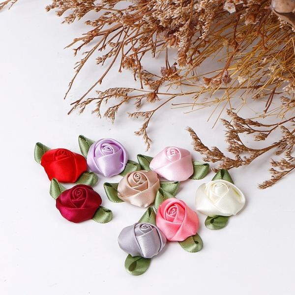 Handmade Pink Satin Ribbon Fabric Rose for Wedding Decoration by MSD Support OEM ODM