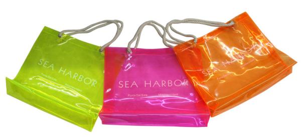 Transparent PVC Reusable Carrier Bags With Twist Rope Handle For Lady Shopping